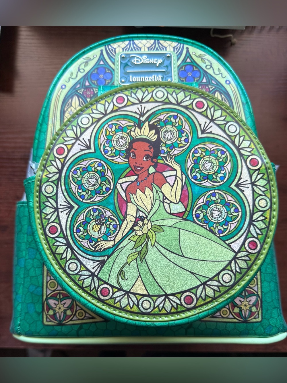 Loungefly Green Tiana Stained Glass Mini Backpack with Bow Ear Accessory *NWT - Picture 13 of 16